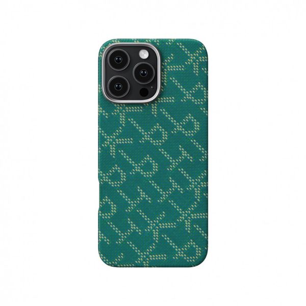Чехол Pitaka Tactile Woven для iPhone 16 Pro Max, Зеленый монограм |Monogram Gold/Green