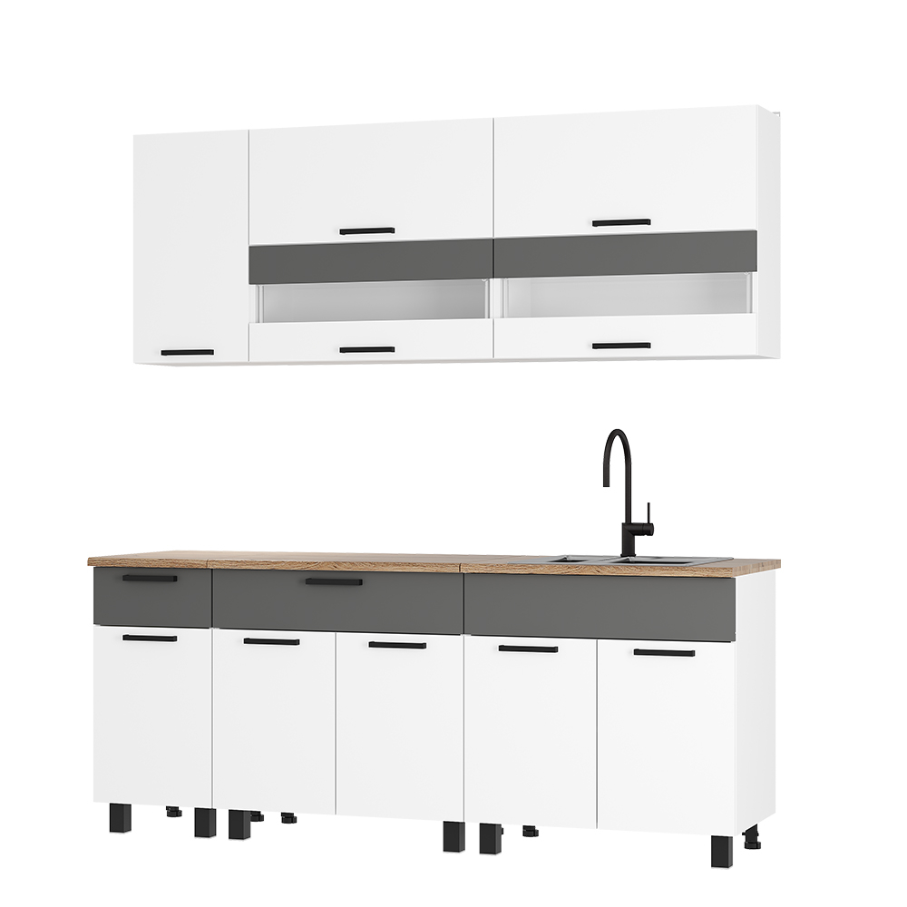 Кухня 2,0м Монтана Белый/Графит/Дуб кера