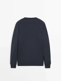 Massimo Dutti Хлопковый свитер с длинными рукавами, серо-синий