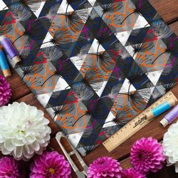 Ткань кулирная гладь чёрно-белая графическая абстракция с кислотным узором