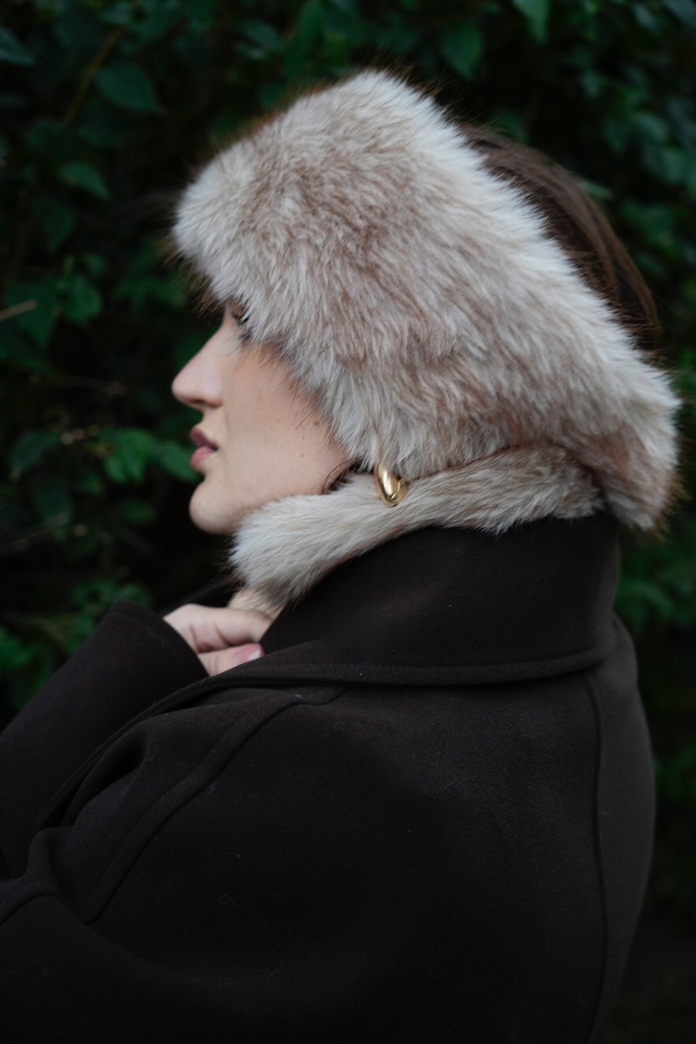 Шапка кубанка + меховой шарф/повязка мускатный орех