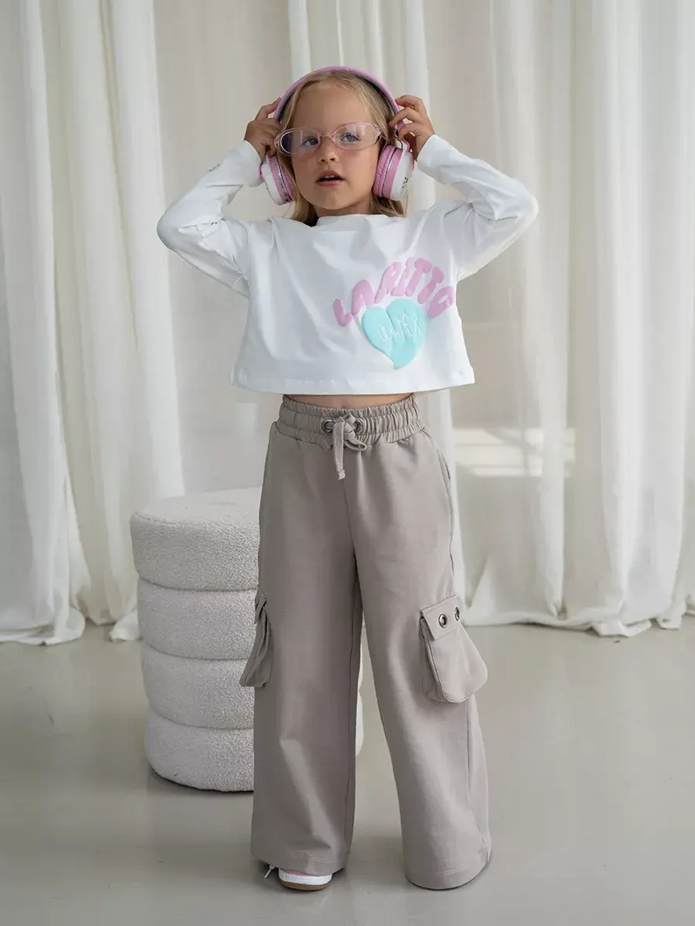 Бежевые брюки для девочек палаццо