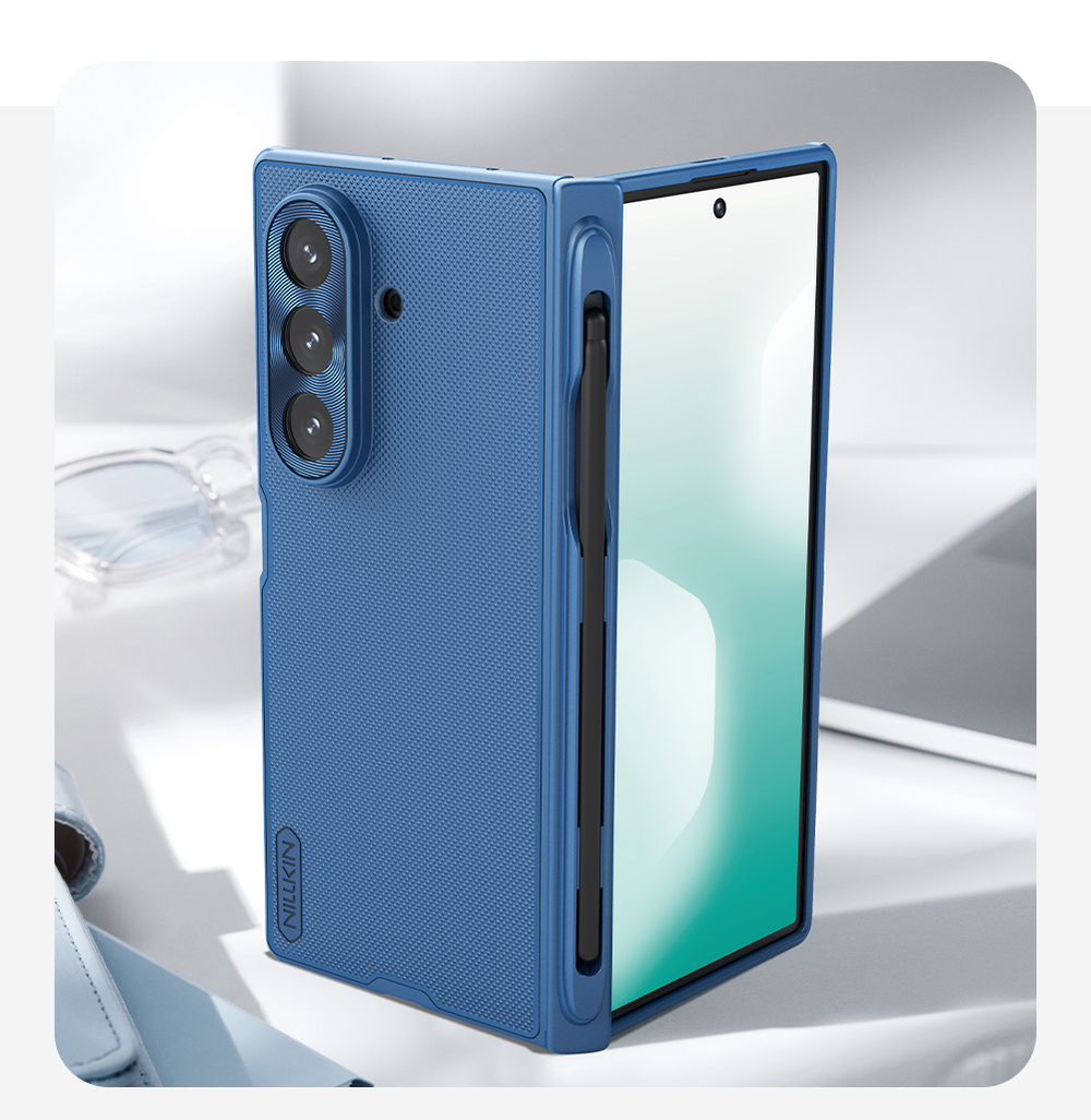 Чехол синего цвета с MagSafe и держателем для S Pen от Nillkin для Samsung Galaxy Z Fold 7, серия Super Frosted Shield Fold Magnetic