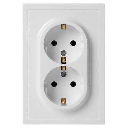 Розетка ЭРА Galaxy 15-2105-01 с заземлением двойная 2X2P+E Schuko со шторками IP20 16А-250В белый