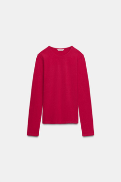 ZARA БАЗОВАЯ ХЛОПКОВАЯ ФУТБОЛКА, ЦВЕТ ФУКСИИ