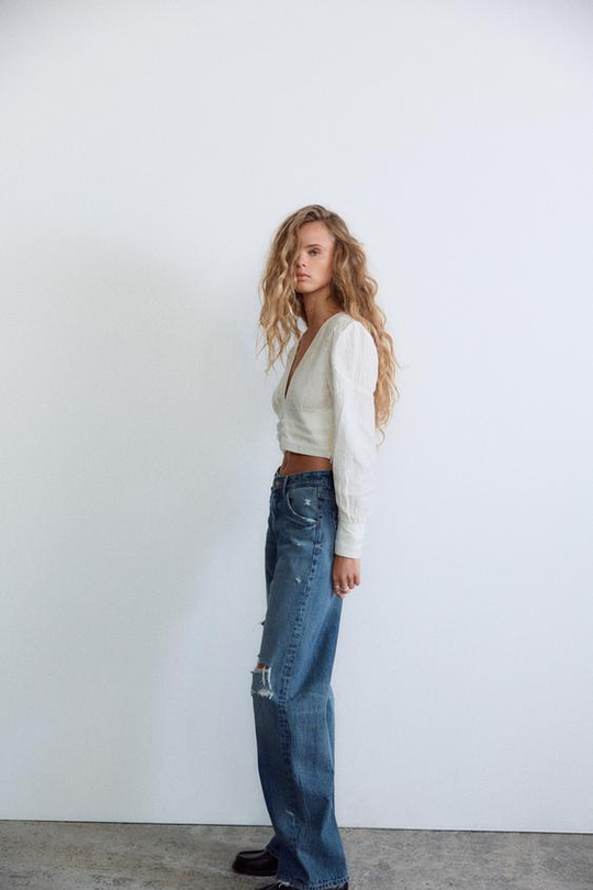 ZARA ДЖИНСЫ TRF С ВЫСОКОЙ ПОСАДКОЙ, СИНИЙ