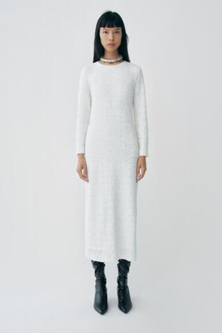 ZARA ДЛИННОЕ ПЛАТЬЕ С ПАЙЕТКАМИ, БЕЛЫЙ