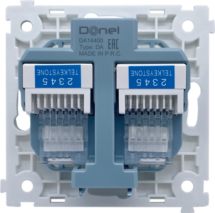 Механизм телефонной розетки RJ11 + RJ11 (двойная) cat.3/ClassE-4/4,  серия DA