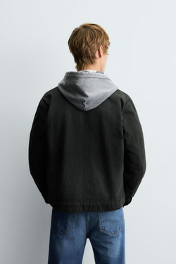 ZARA ДЖИНСОВАЯ КУРТКА-РУБАШКА НА МОЛНИИ, ЗЕЛЕНЫЙ