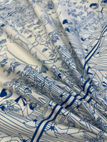 Хлопок с эластаном белый с синий принтом "Египет"