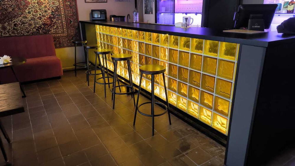 Стеклоблок медовый волна окрашенный изнутри  Vitrablok  19x19x8