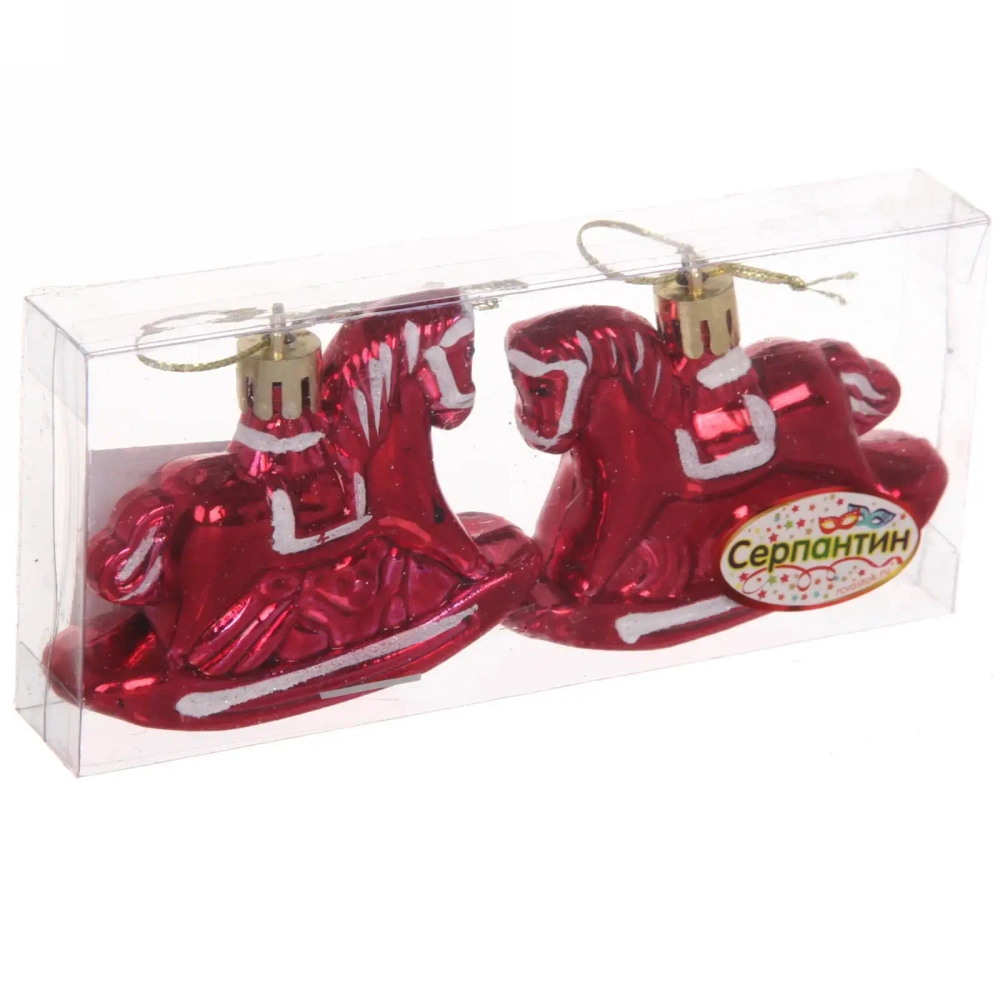 Елочные игрушки «Волшебная лошадка» 5*7 см (набор 2 шт), Красный