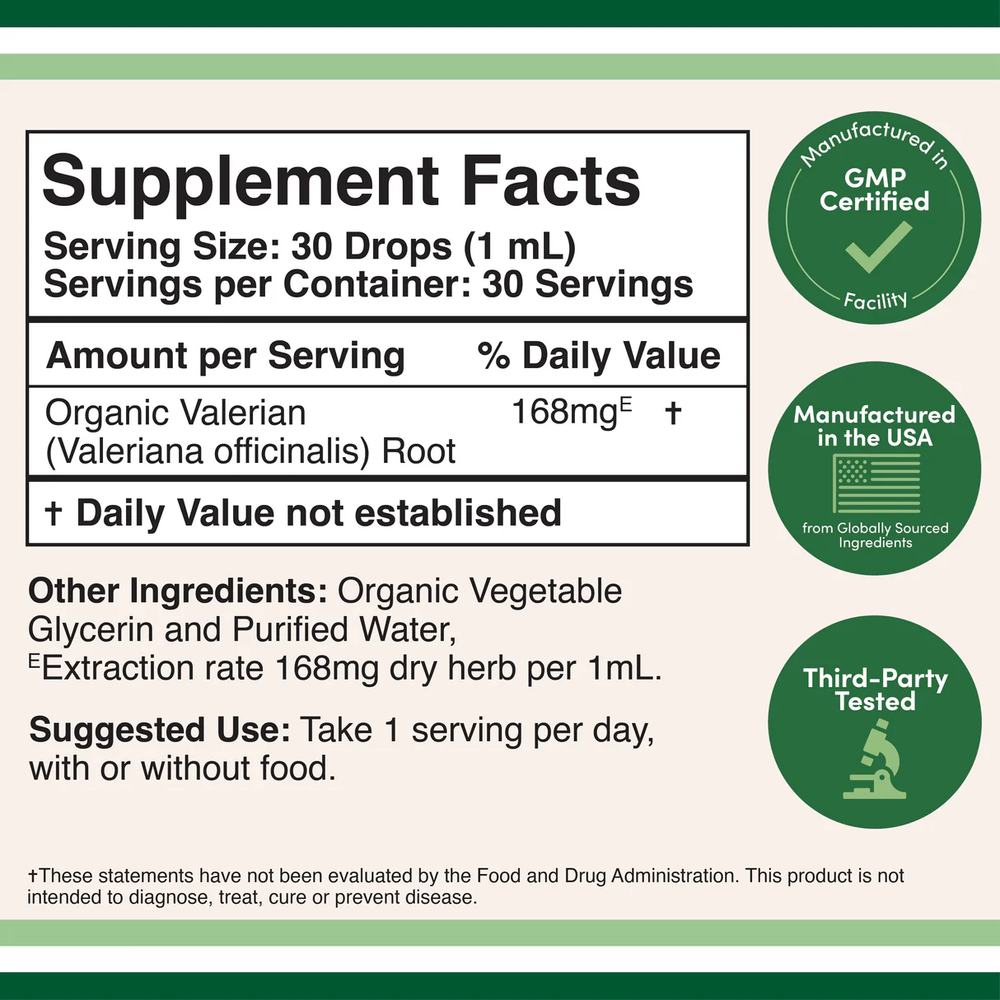 Double Wood Supplements - Valerian Root Drops - 30 x 1 fl oz servings