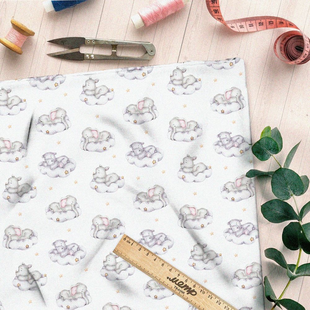 Ткань поплин зверята на облаках