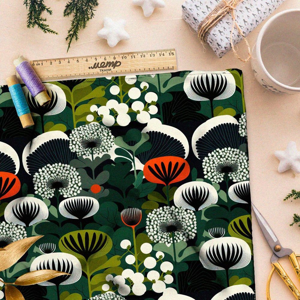 Ткань премиум габардин волшебный лес