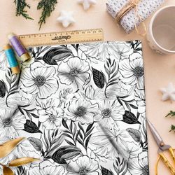 Ткань премиум Оксфорд 600D серо-белая цветочная фантазия