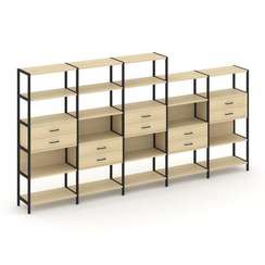 Shelf System Пятисекционный стеллаж пятиярусный с ящиками SN.STM-551 Акация Лорка/Металл Черный 3930