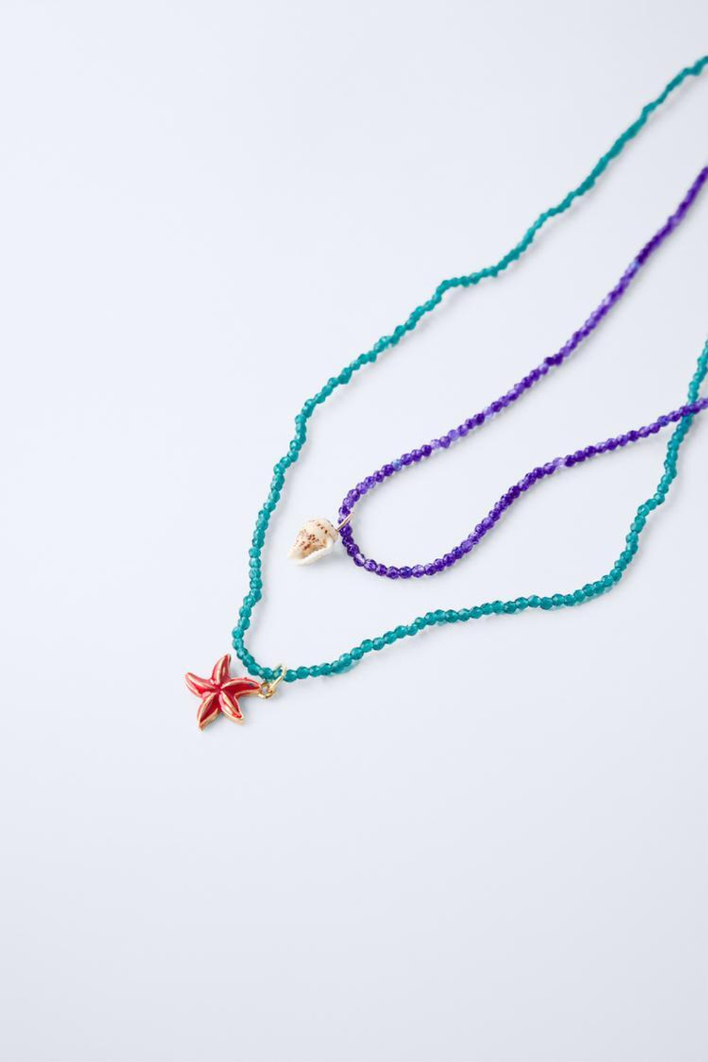 ZARA НАБОР ИЗ 2 ОЖЕРЕЛИЙ С МОРСКИМИ БУСИНАМИ, СИНИЙ