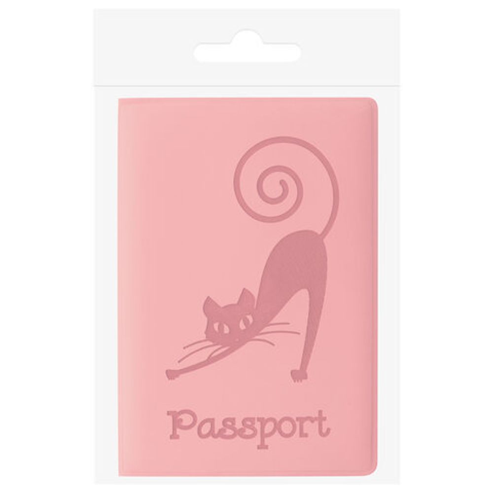 Обложка для паспорта STAFF, мягкий полиуретан, "Кошка", персиковая, 237615