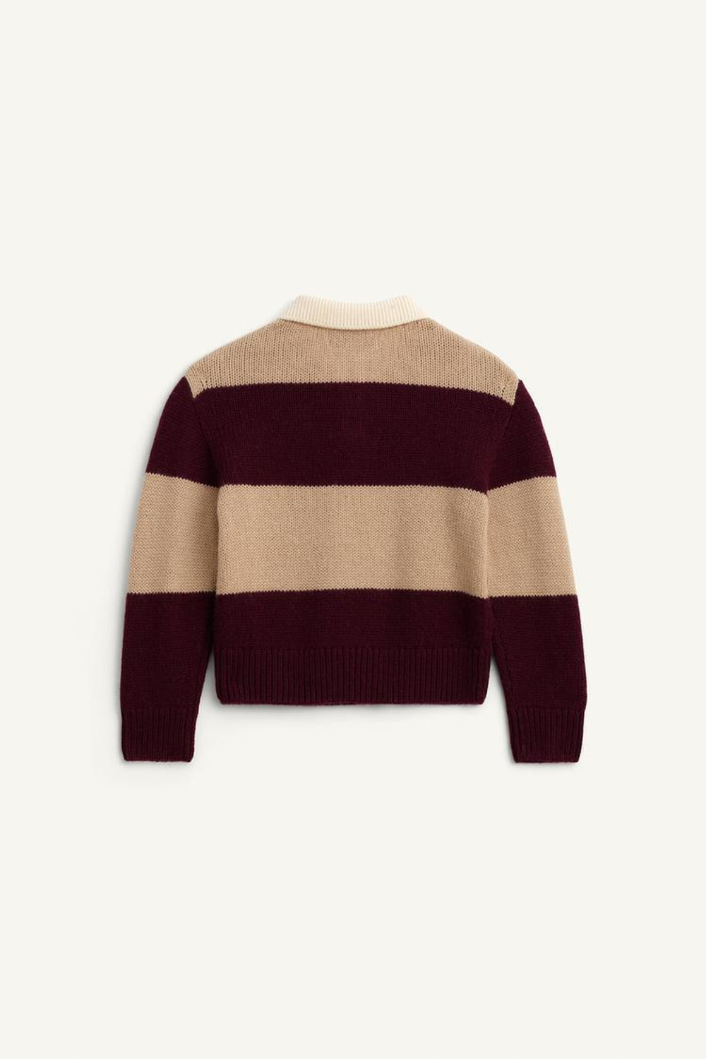 ZARA ВЯЗАНЫЙ СВИТЕР-ПОЛО, БОРДОВЫЙ/ЭКРЮ