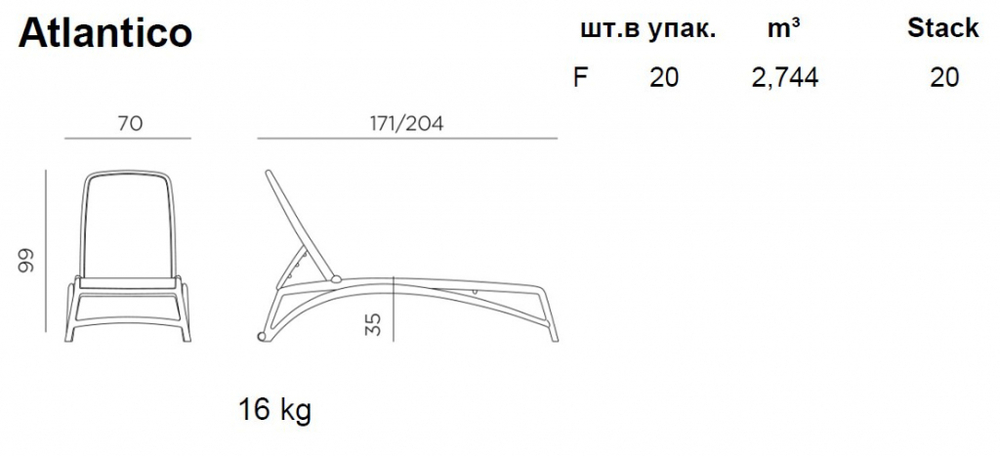 Шезлонг-лежак пластиковый Nardi Atlantico, белый, голубой