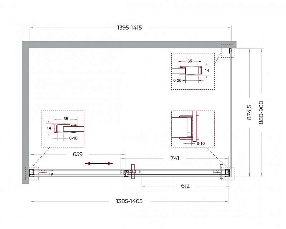 Душевой уголок BelBagno SOFT_CLOSE-1-AH-1 140х90 стекло прозрачное/профиль оружейная сталь