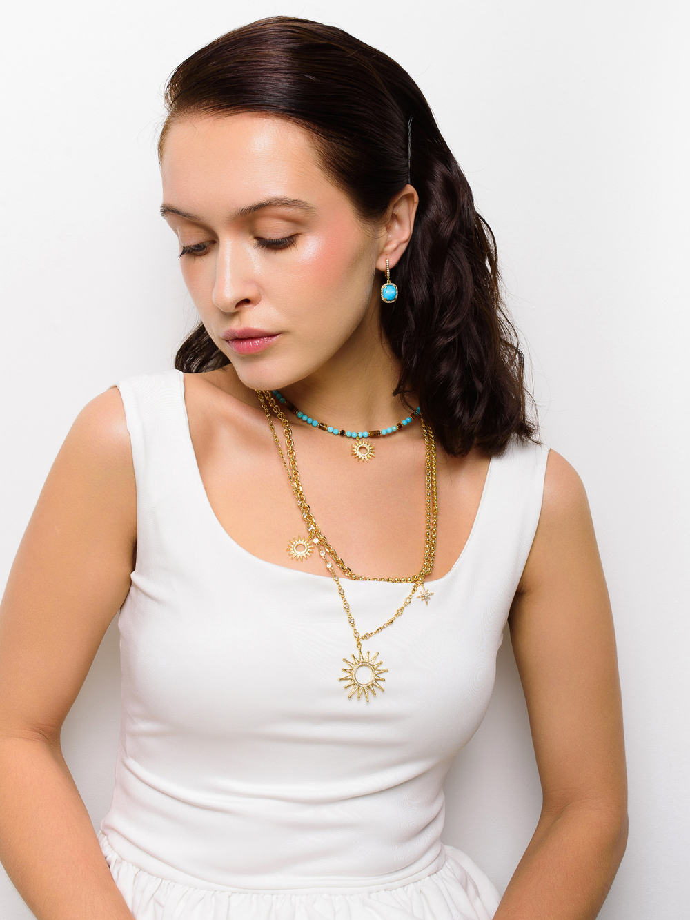 Чокер "Sun" с турквенитом и тигровым глазом Gold