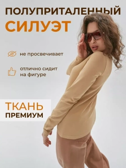 Лонгслив бежевый классический с рукавами для дома и офиса