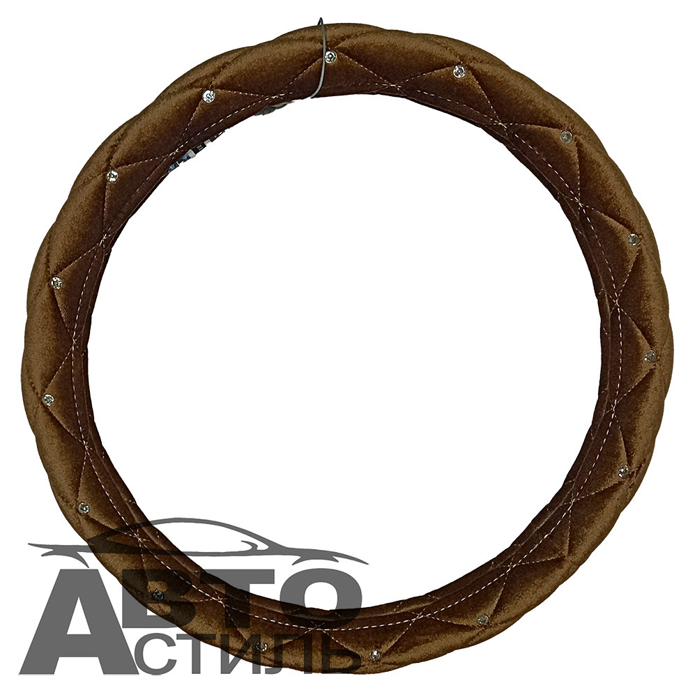 Оплетка на руль круглая Coolpart DIAMOND (37*38) ромб ткань коричневый СТРАЗЫ F6068BR