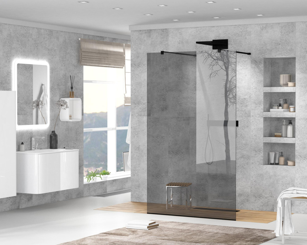 Душевая перегородка Cezares LIBERTA-L-2-100-GR-NERO чёрный профиль, стекло серое