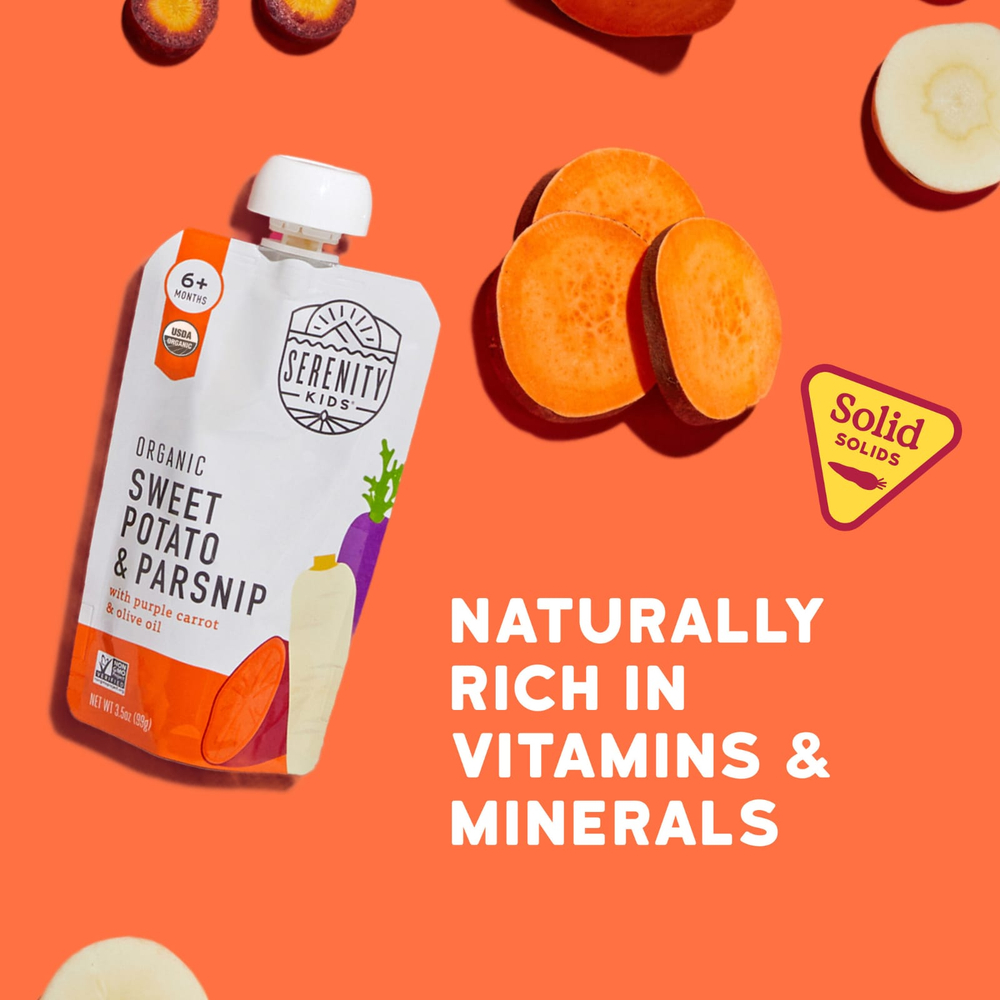 Serenity Kids, Органический батат и пастернак с фиолетовой морковью и оливковым маслом, от 6 месяцев, 99 г (3,5 унции)