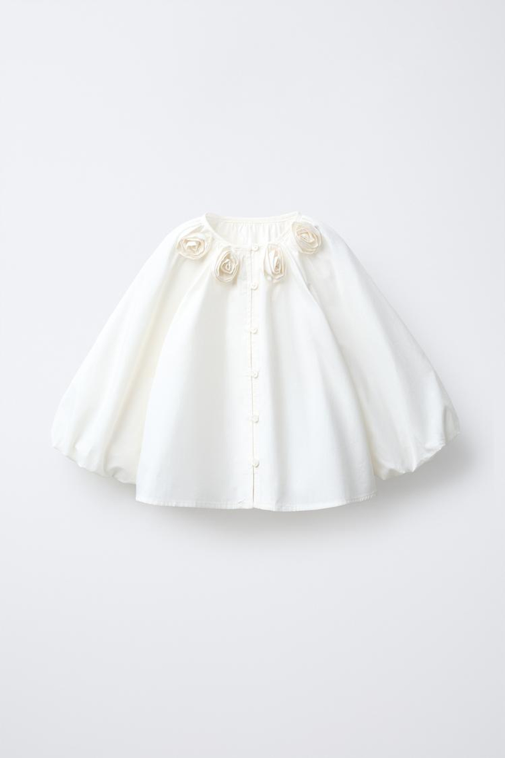 ZARA РУБАШКА ИЗ ПОПЛИНА С 3D-ЦВЕТАМИ, ЖЕЛТОВАТО-БЕЛЫЙ