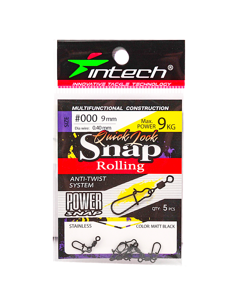 Вертлюг с карабином Intech Quick Lock Snap Rolling Matt black №01 25кг 5шт Dia wire 0.6мм с застежкой Nice