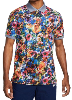Мужское теннисное поло Nike Dri-Fit Printed Slim Fit Polo - ashen slate/white