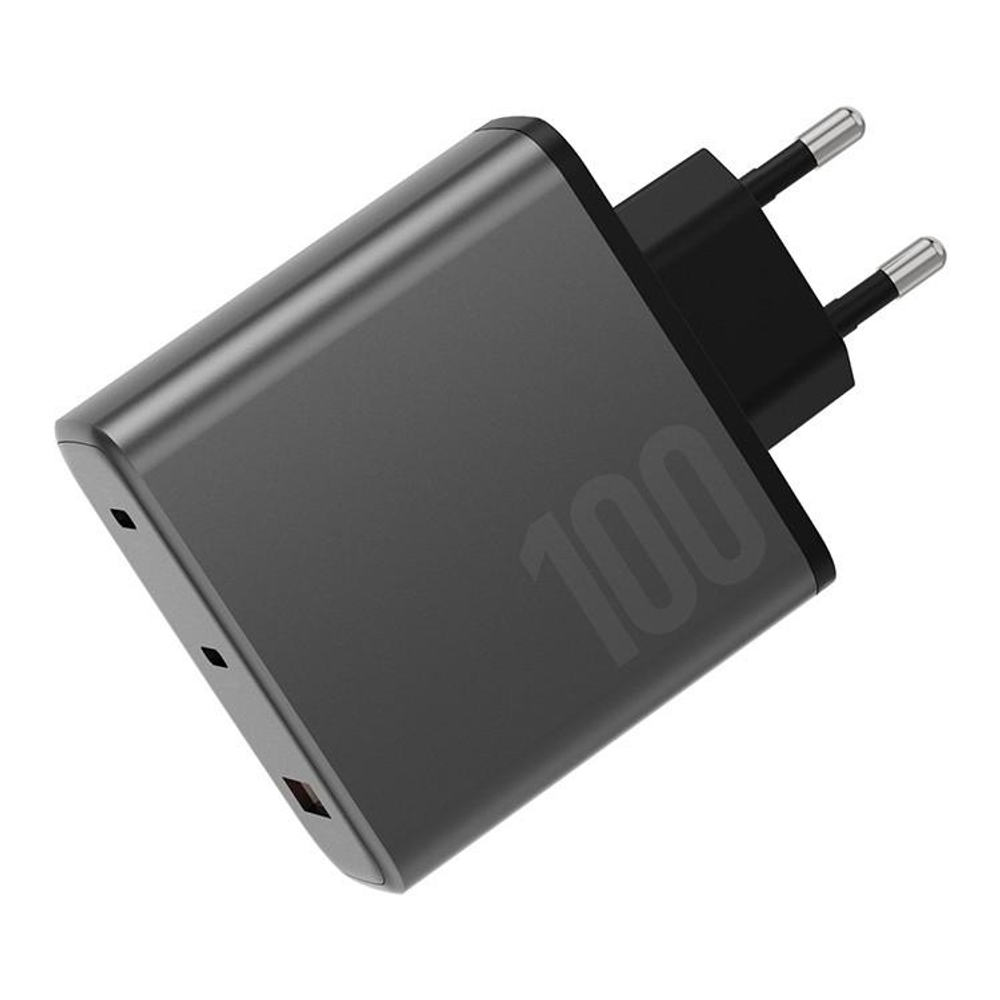 Сетевое зарядное устройство Energea AmpCharge GaN100 мощностью 100 Вт (2 USB-C, USB-A) (GaN) Многопортовый мощный адаптер питания. Есть поддержка PD 3.0, QC 3.0 и PPS