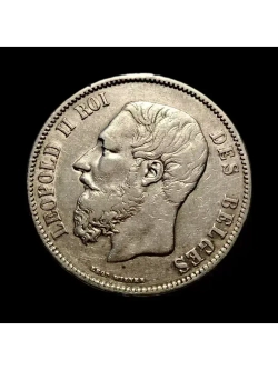 Монета Бельгии 5 франков 1869 год "Леопольд II"