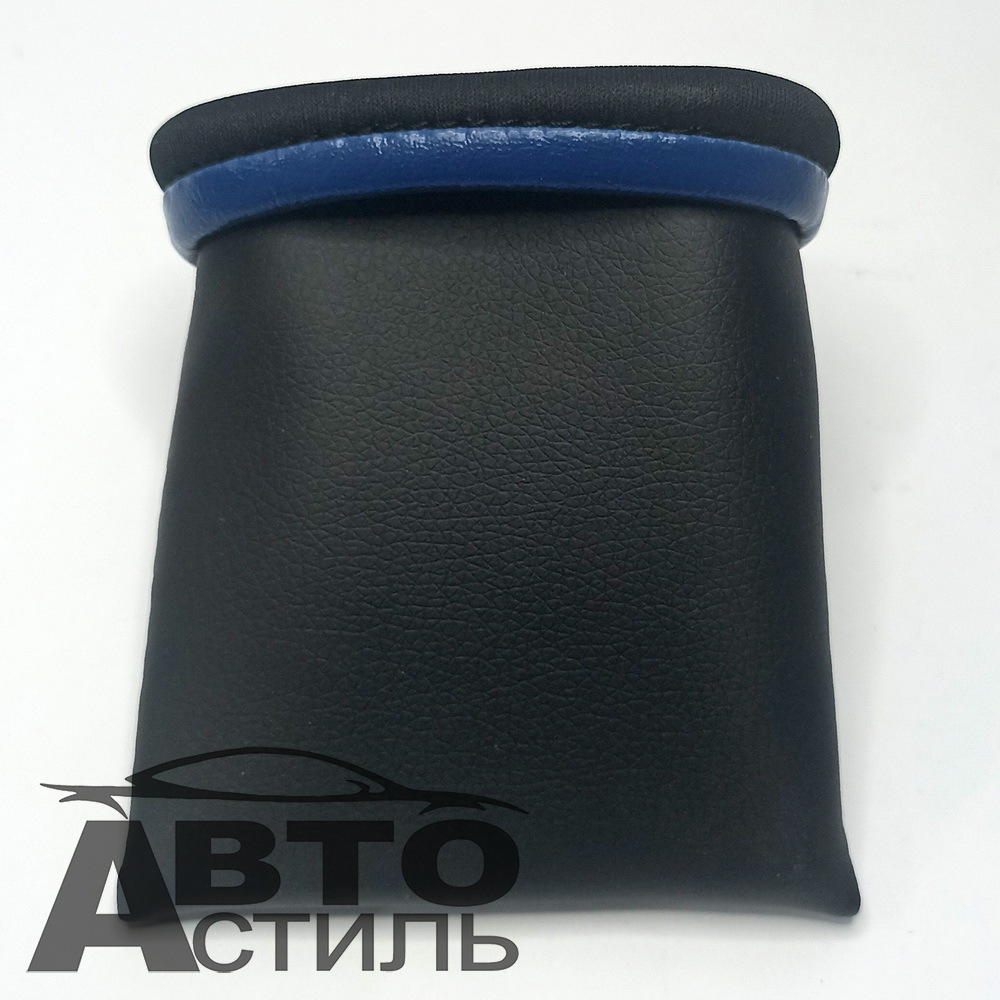 Подставка под телефон (мешок) черный КОЖА с Синей окантовкой