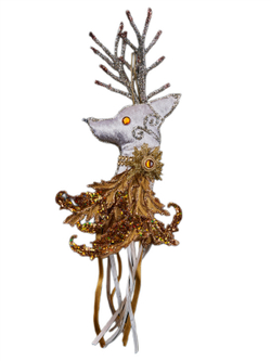 Елочная игрушка Олень 17х43см ChristmasDeLuxe платина с коричневым