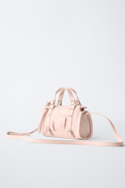 ZARA СУМКА С ЗАКЛЕПКАМИ, РОЗОВЫЙ