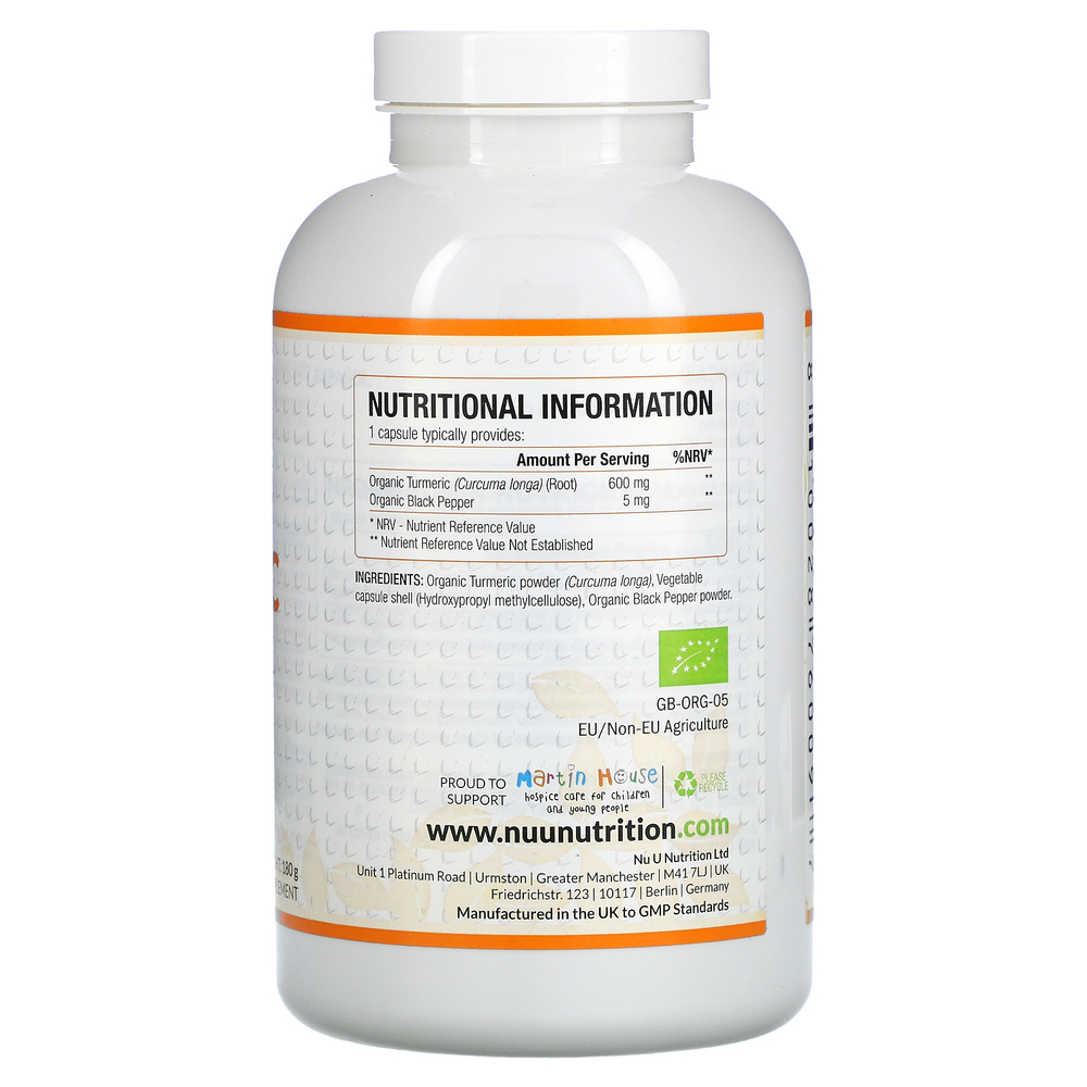 Nu U Nutrition, органическая куркума и органический черный перец, 365 веганских капсул