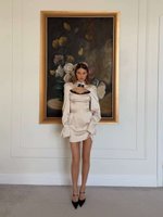 Платье мини в азиатском стиле с молочным принтом, Молочный