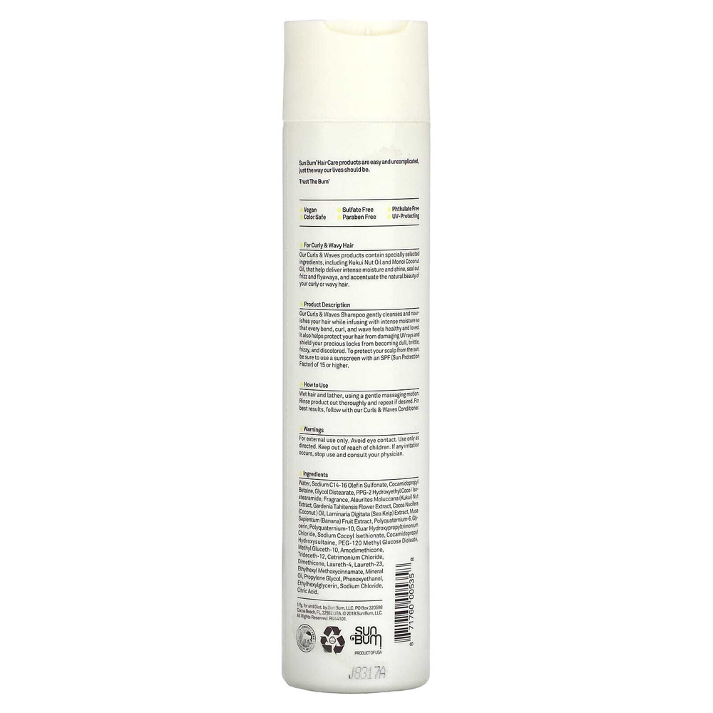 Sun Bum, Curls & Waves, шампунь для волнистых и плотных кудрей, 300 мл (10 жидк. унц.)