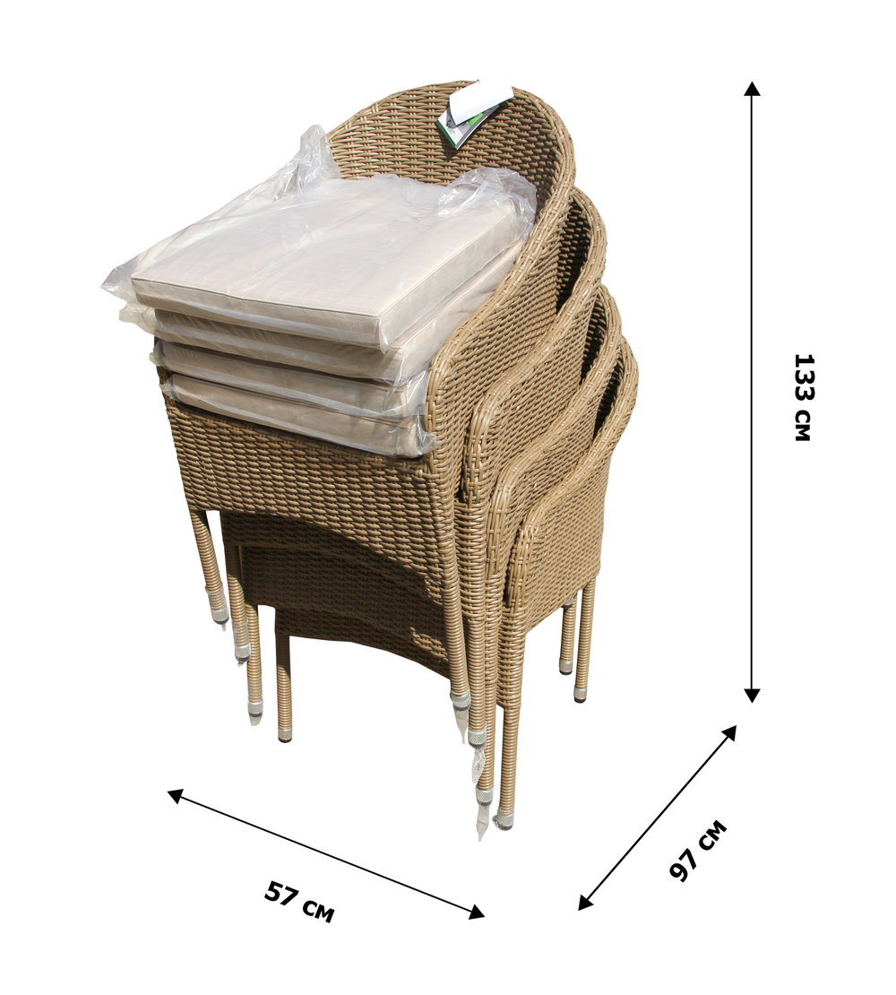 Набор мебели Софи арт.GS061/GS062 серо-бежевый, бежевый (1 стол+4 стула, ротанг серо-бежевый) "Garden story"