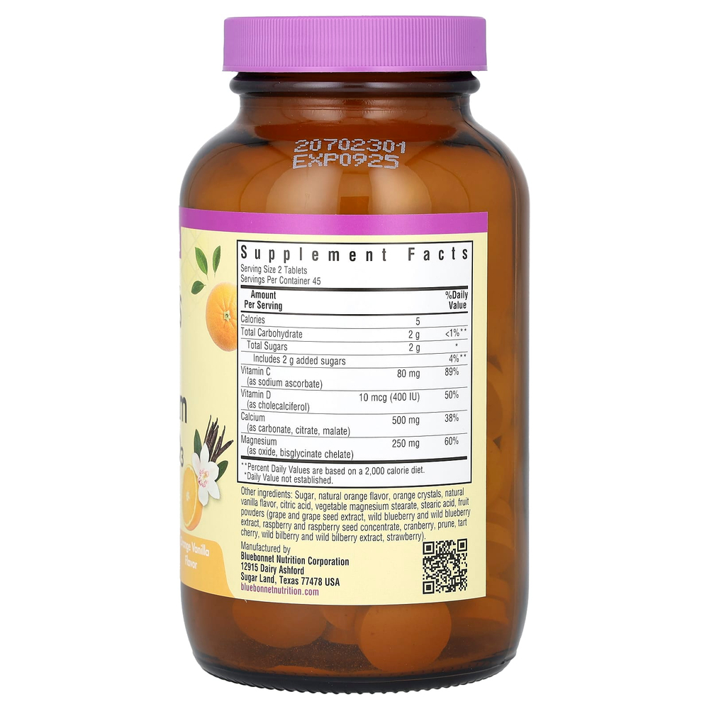 Bluebonnet Nutrition, EarthSweet, жевательные таблетки, кальций, магний и витамин D3, со вкусом апельсина и ванили, 90 жевательных таблеток