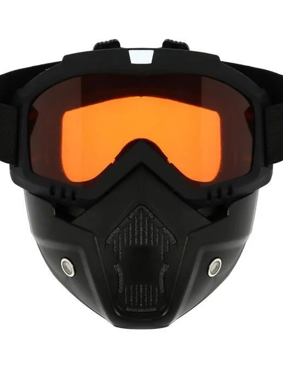 Очки-маска для езды на мототехнике, разборные, стекло оранжевый хром, цвет черный