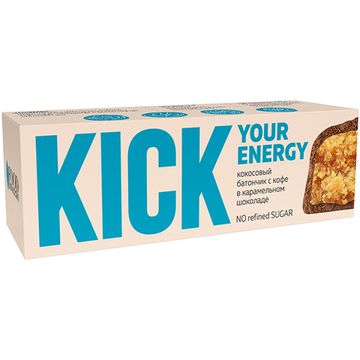 Кокосовый батончик с кофе в карамельном шоколаде KICK 45 г/10 шт