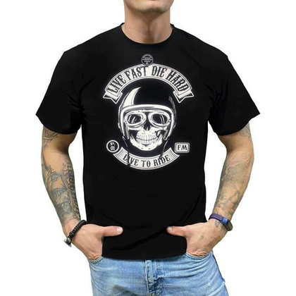 Футболка Franky Mouse Live fast die hard Live to Ride (череп в шлеме в очках) (S / черный)
