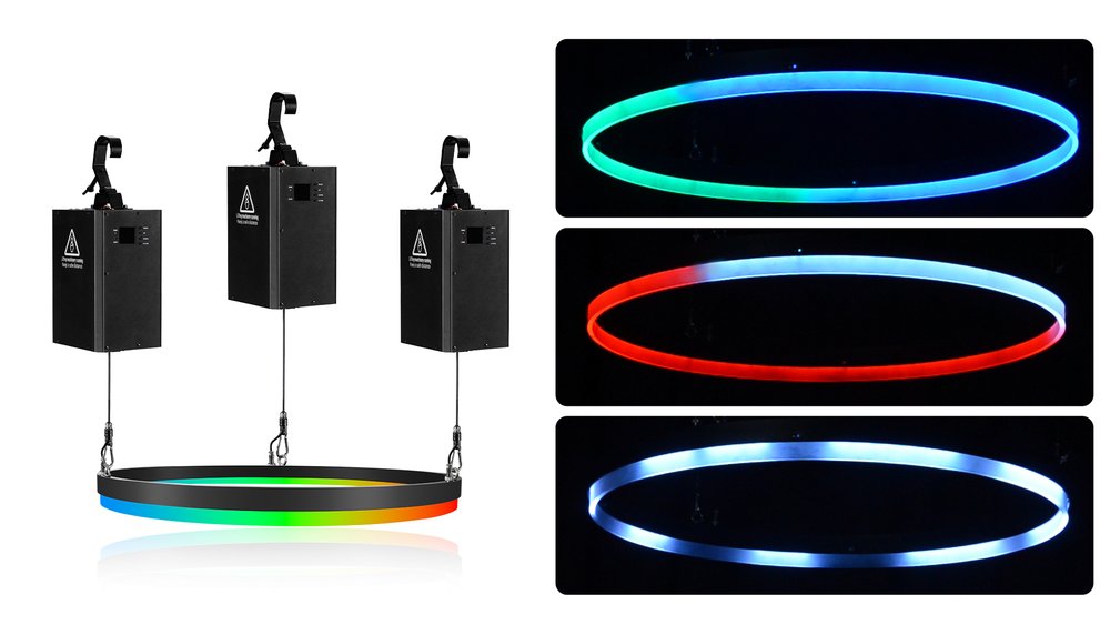 Кинетическое Led кольцо, на 3-х лебедках — 150 RGB SMD 0,8 м