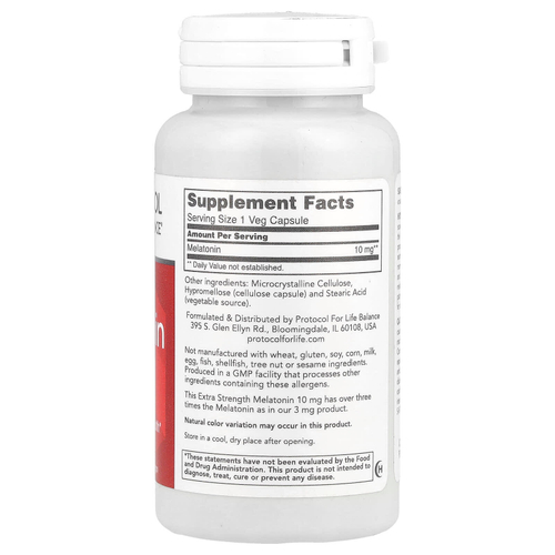 Protocol for Life Balance, мелатонин, 10 мг, 100 растительных капсул