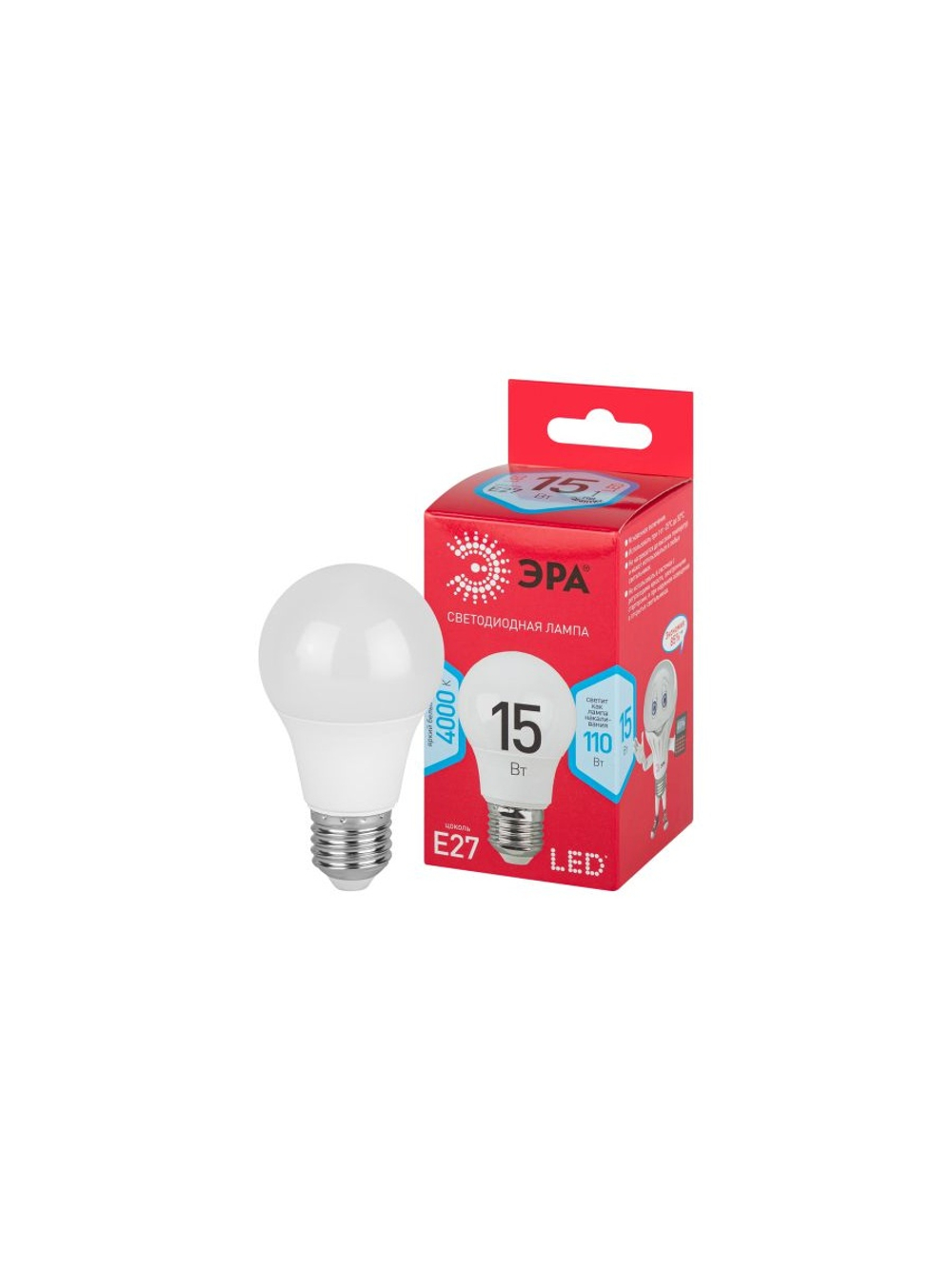 Лампа светодиодная RED LINE LED A60-15W-840-E27 R 15Вт A60 груша 4000К нейтр. бел. E27 Эра Б0046356